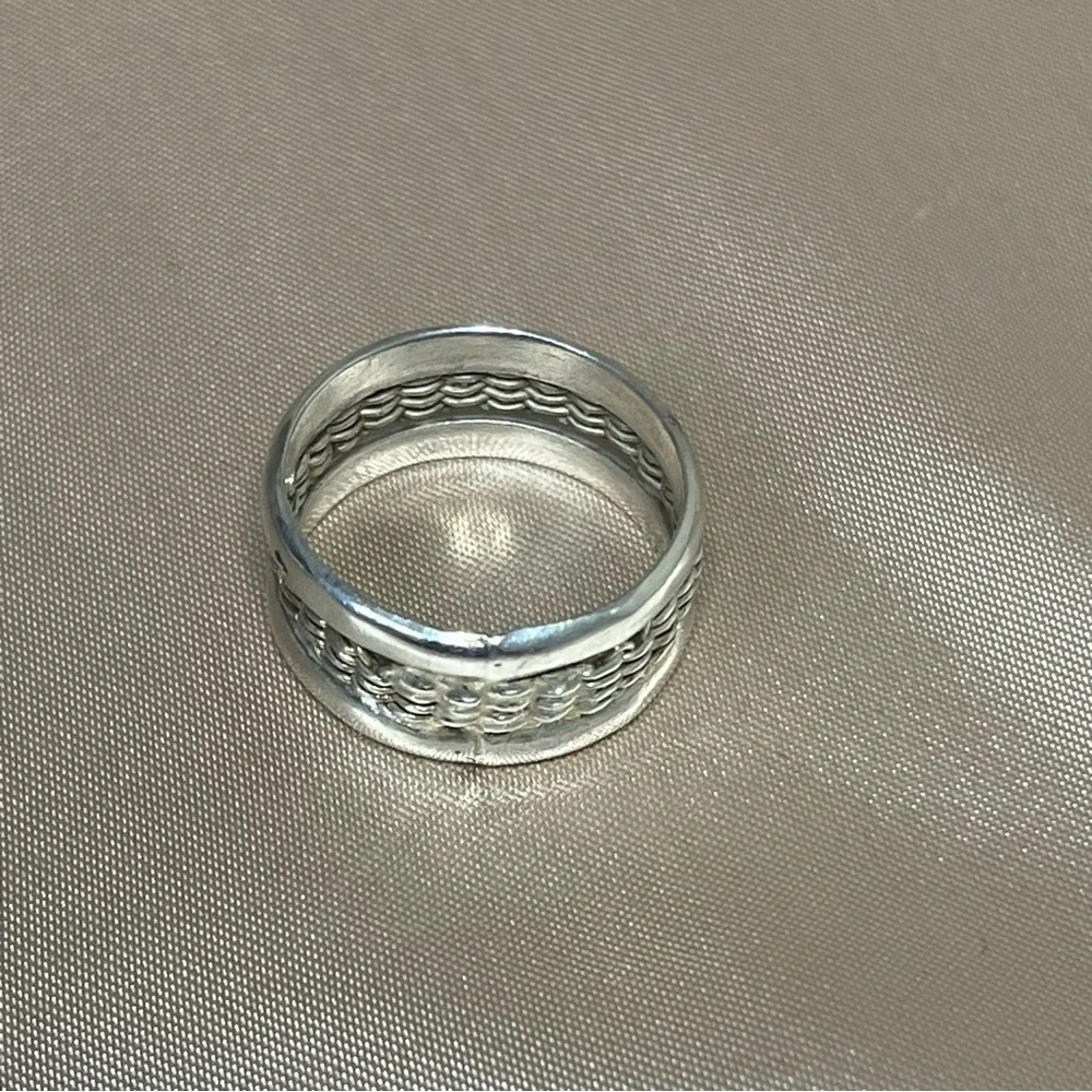 Vintage Sterling Silver 925 Mexico Basket‎ Weave Cage Modern Ring Band Size 9.25